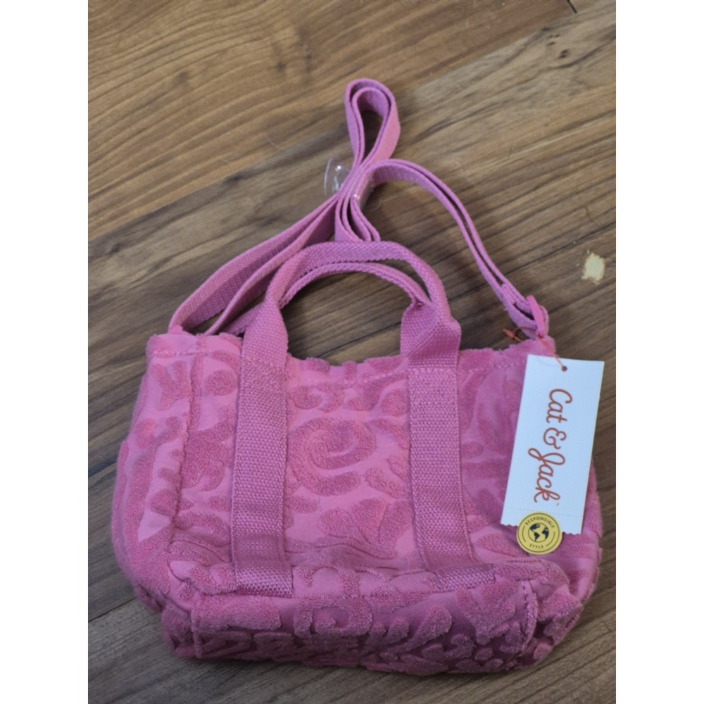 Cat & Jack Pink Fabric Tote Purse Crossbody With Dual Handles NWT S33